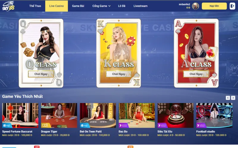 Sảnh casino online đa dạng trò chơi cá cược đổi thưởng